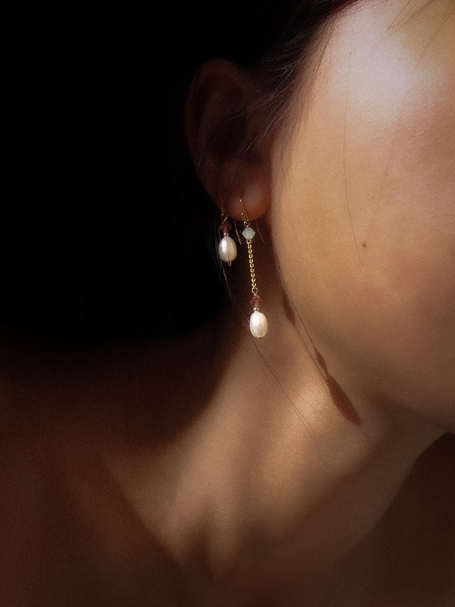 Lotus Pearl Dangle Earrings