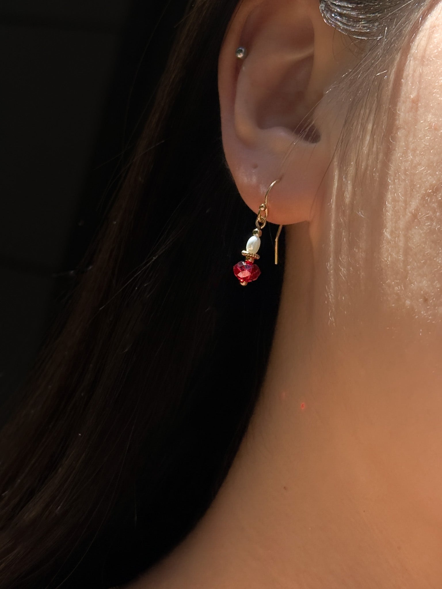 Lunar Red Lantern Pearl Drop Earrings