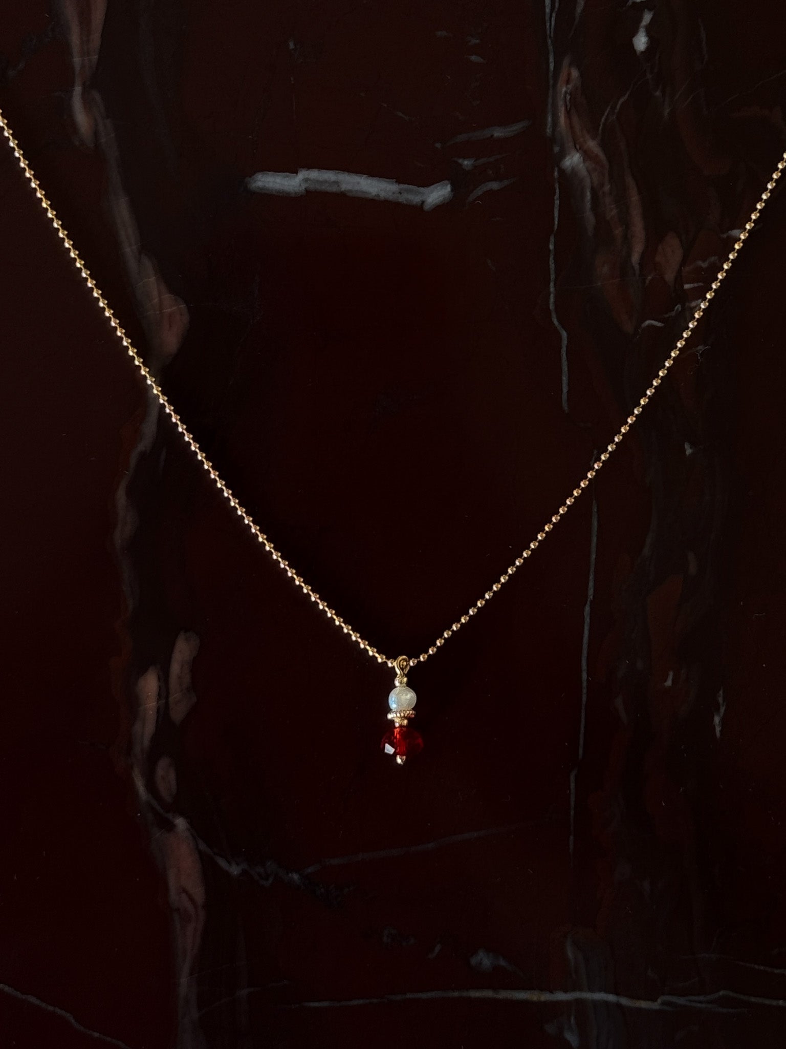 Lunar Red Lantern Pearl Pendant Necklace