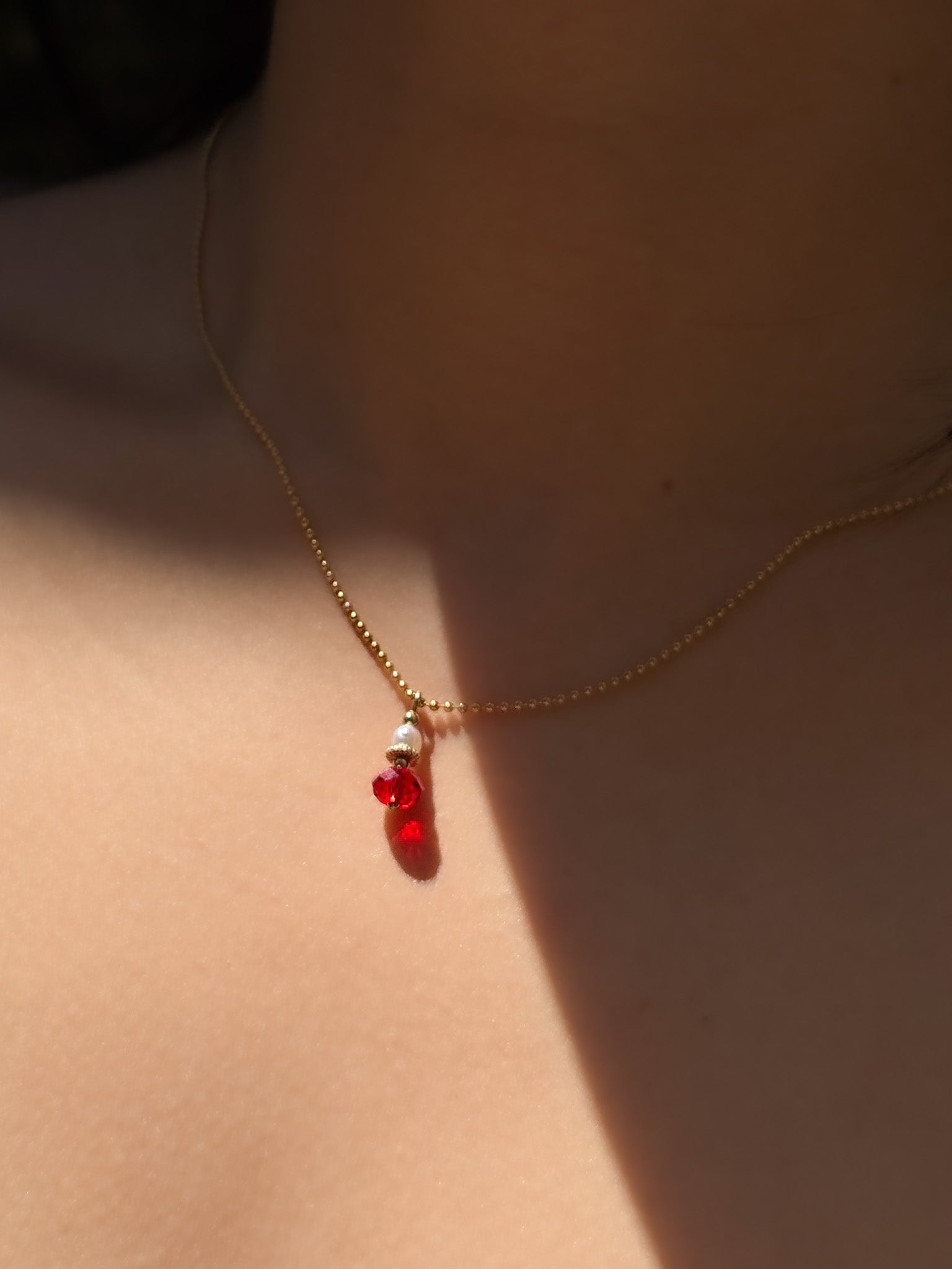 Lunar Red Lantern Pearl Pendant Necklace