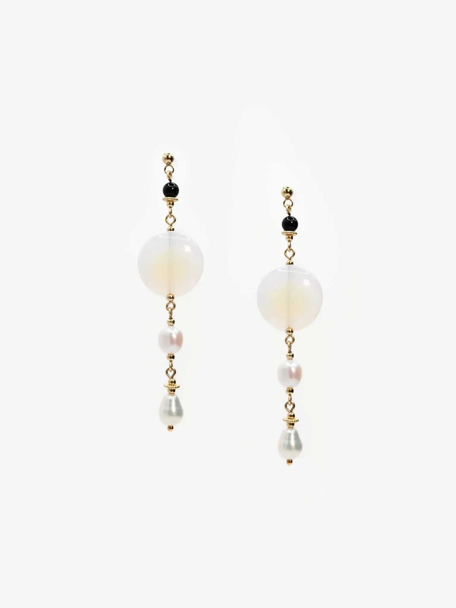 Milky Stone & Pearl Duo Dangle Earrings - Atelier Akina