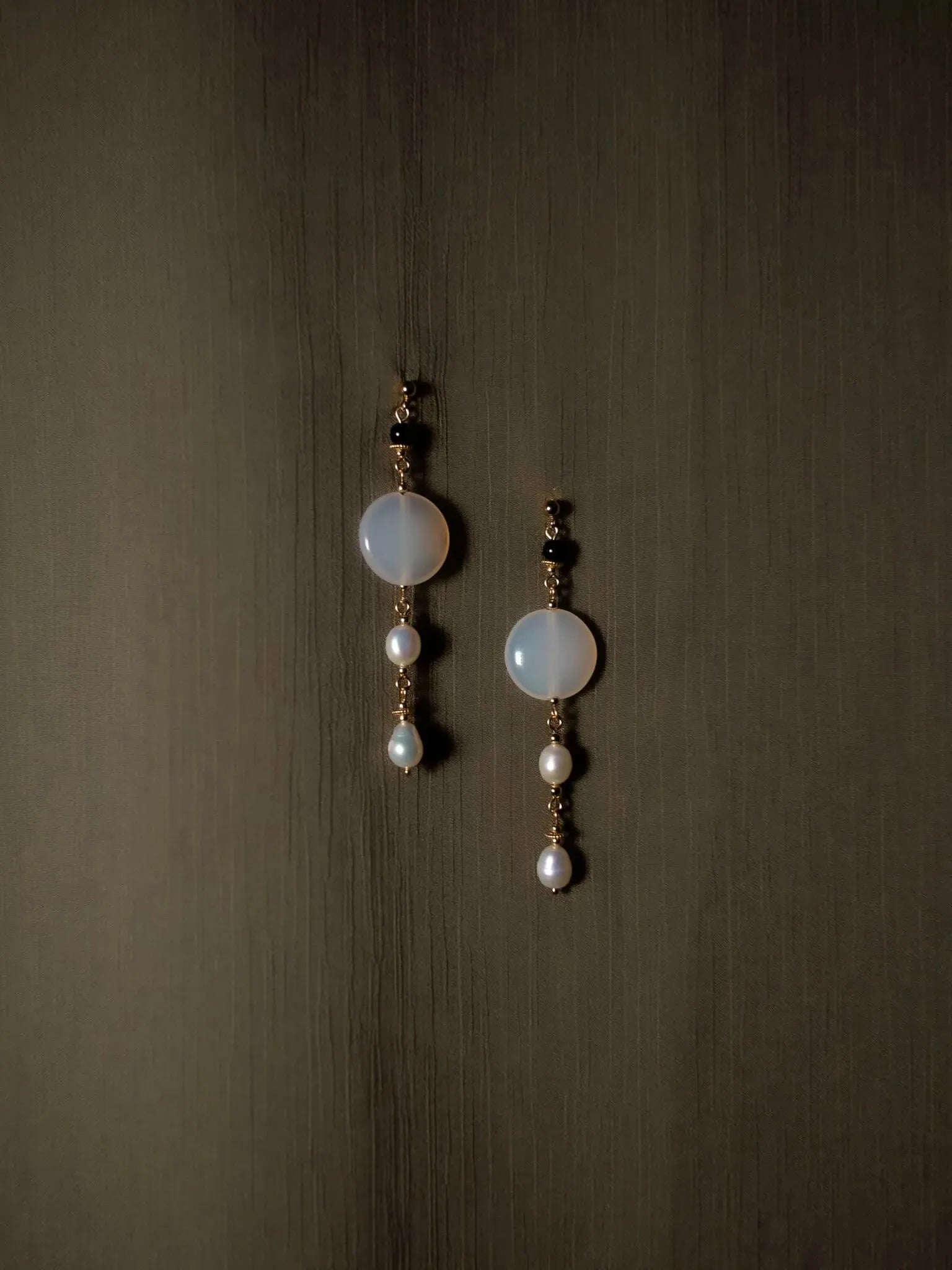 Milky Stone & Pearl Duo Dangle Earrings - Atelier Akina