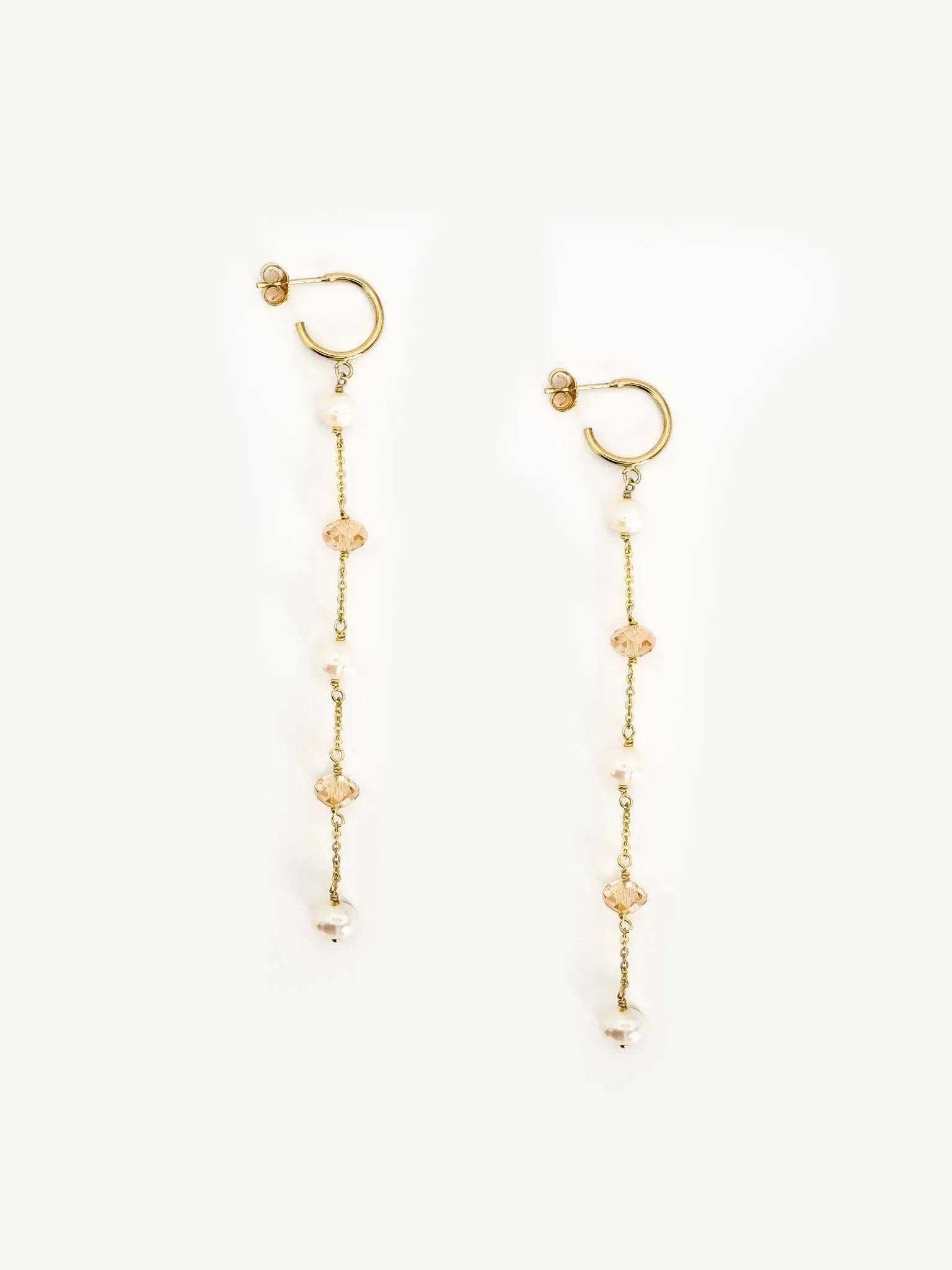 Pearl & Crystal Orbit Gold Dangle Earrings - Atelier Akina