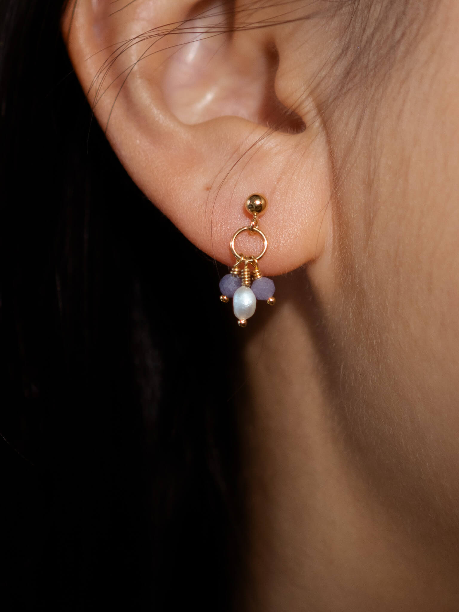 Pixie Tanzanite Birthstone & Pearl Drop Earrings - December