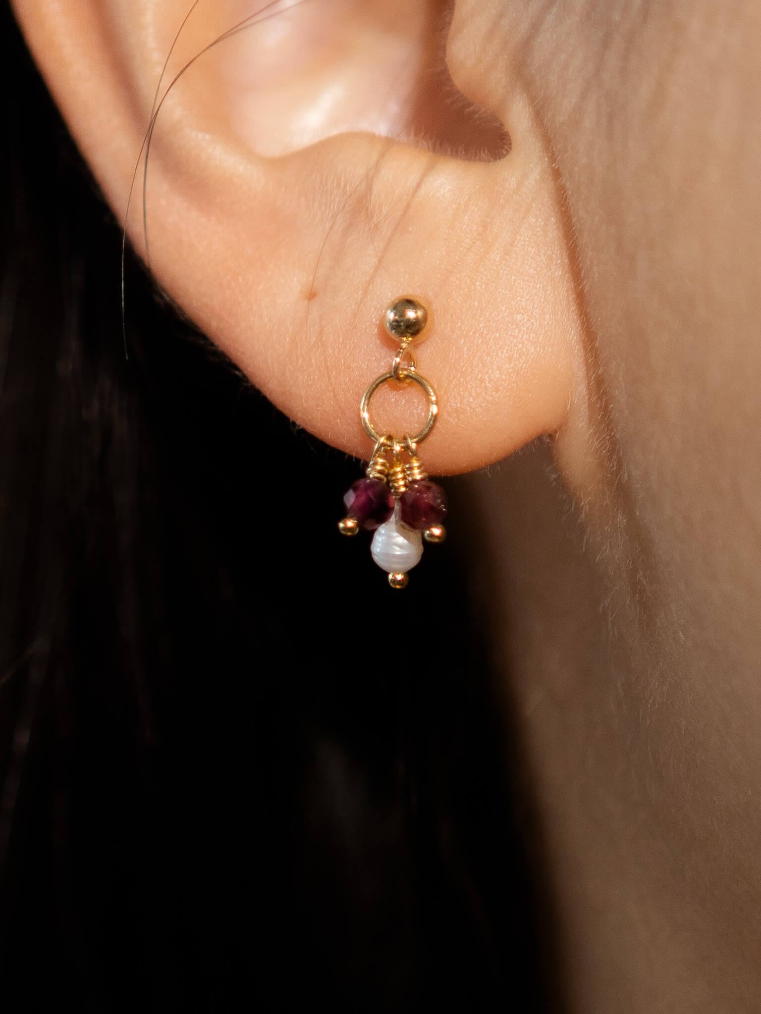 Pixie Garnet Birthstone & Pearl Drop Earrings - January