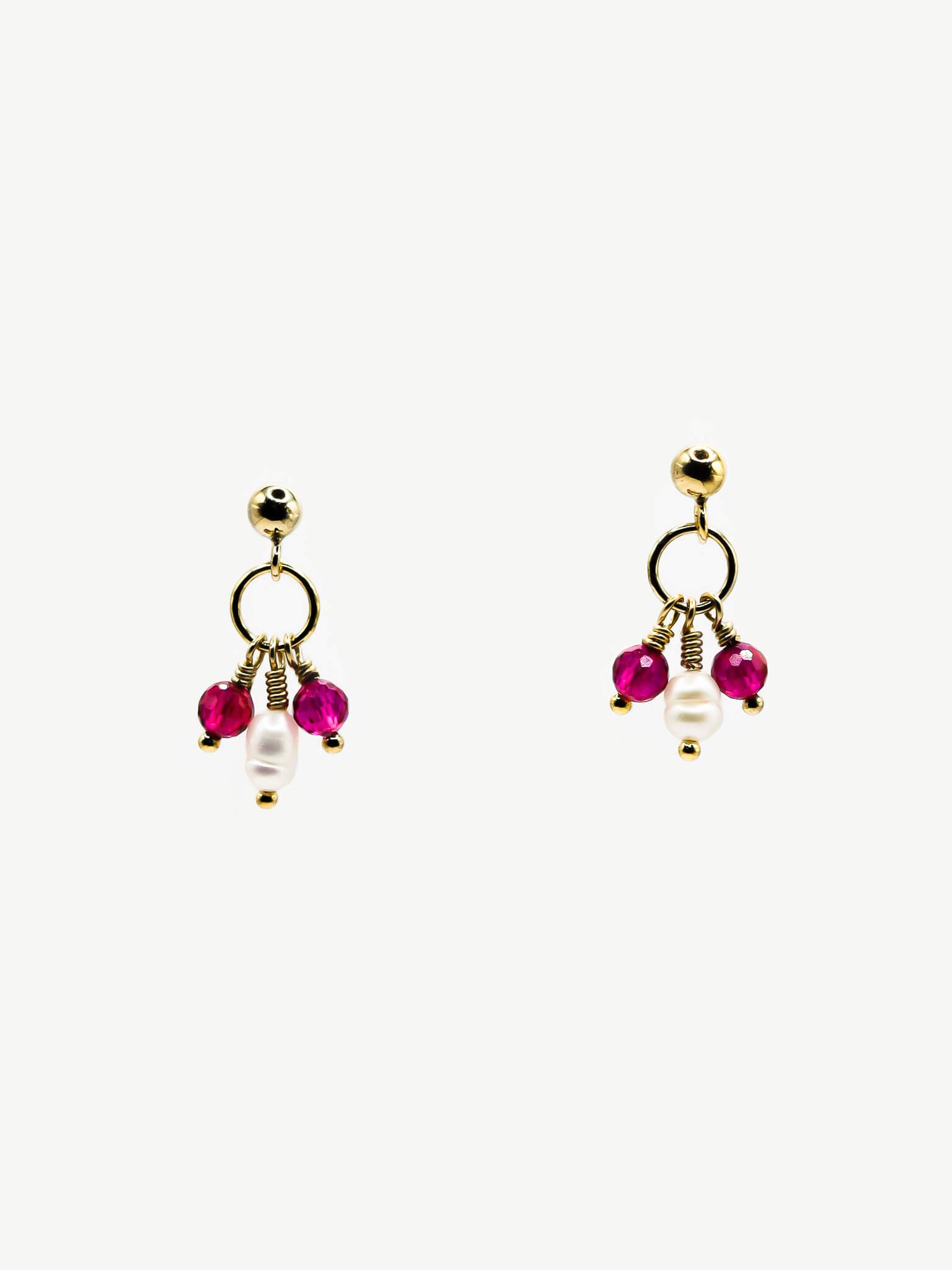 Pixie Ruby Birthstone & Pearl Drop Earrings - July