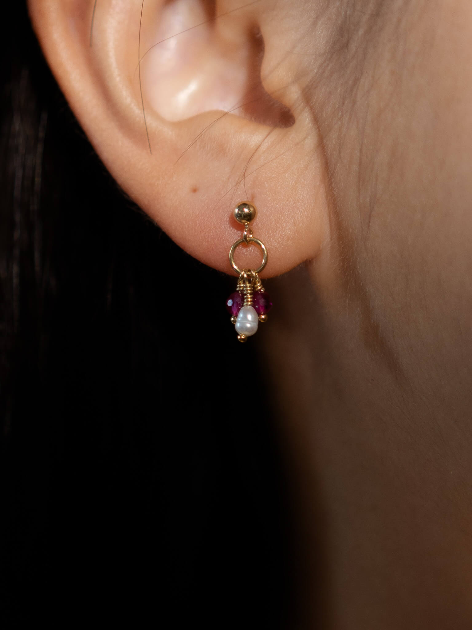 Pixie Ruby Birthstone & Pearl Drop Earrings - July
