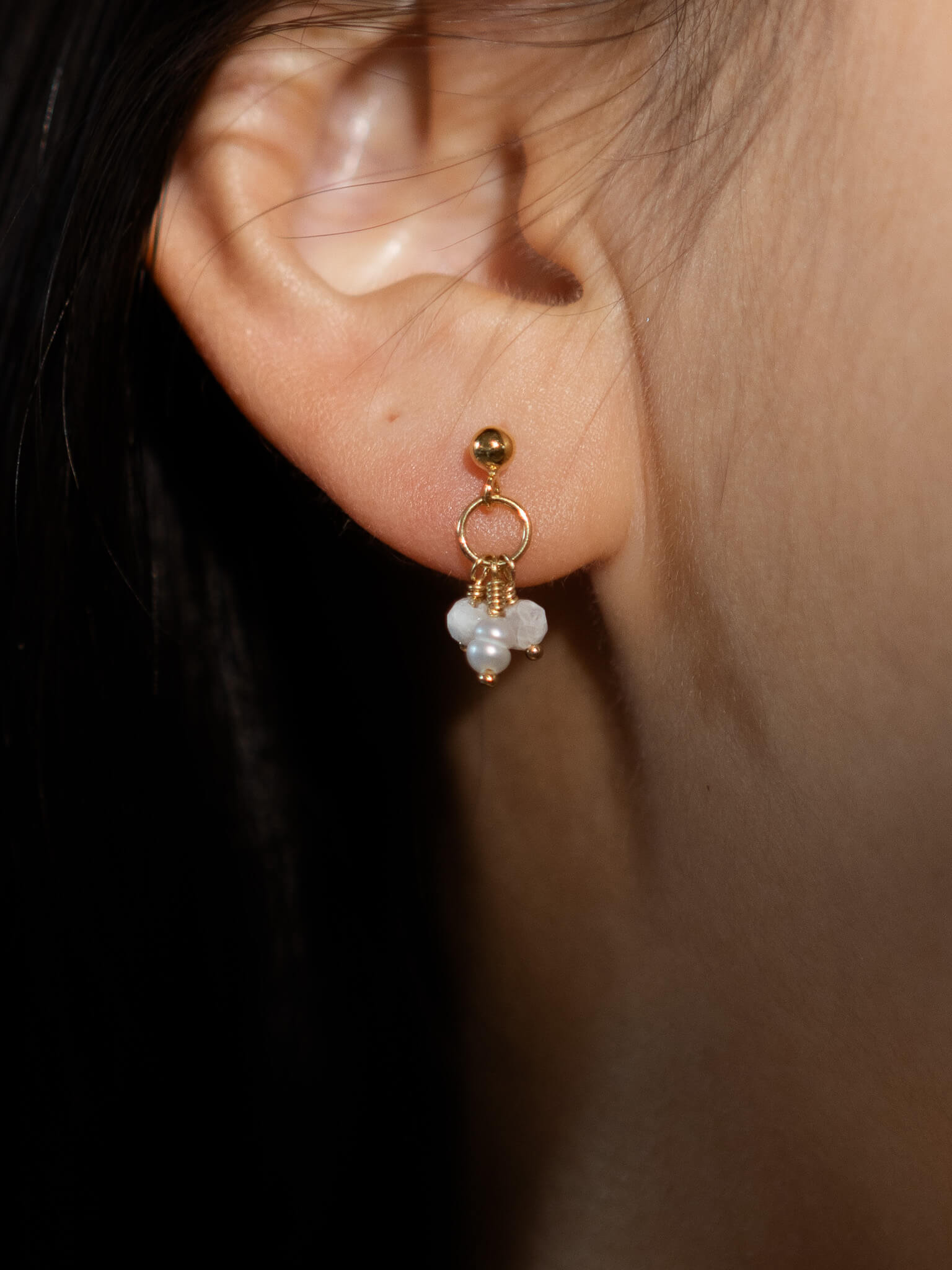 Pixie Moonstone Birthstone & Pearl Drop Earrings - June
