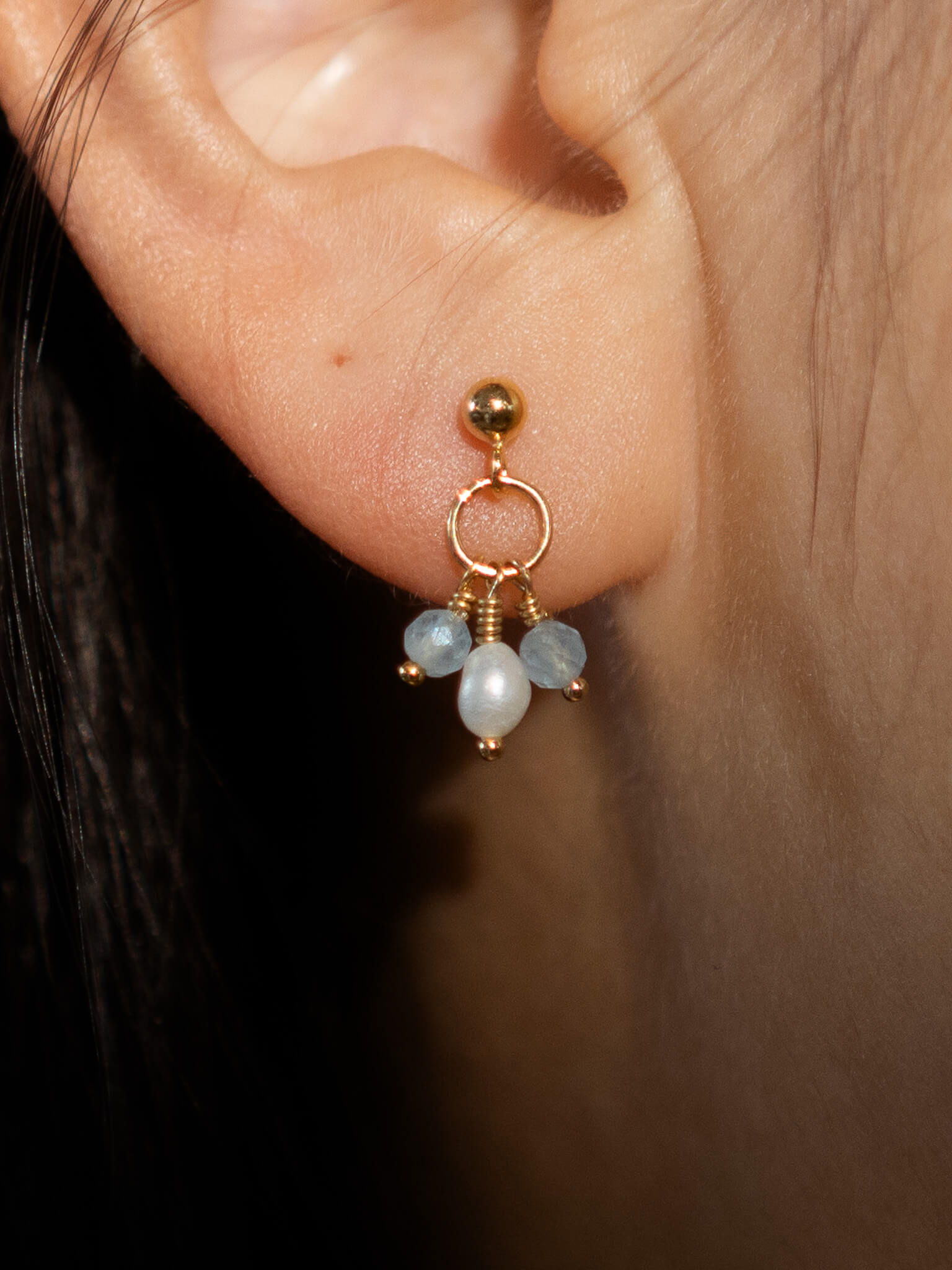 Pixie Aquamarine Birthstone & Pearl Drop Earrings - March