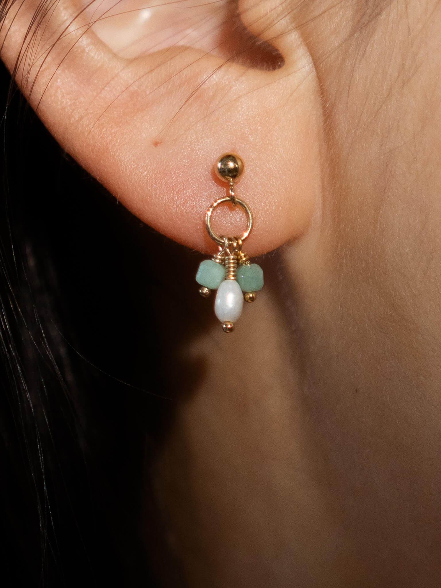 Pixie Emerald Birthstone & Pearl Drop Earrings - May