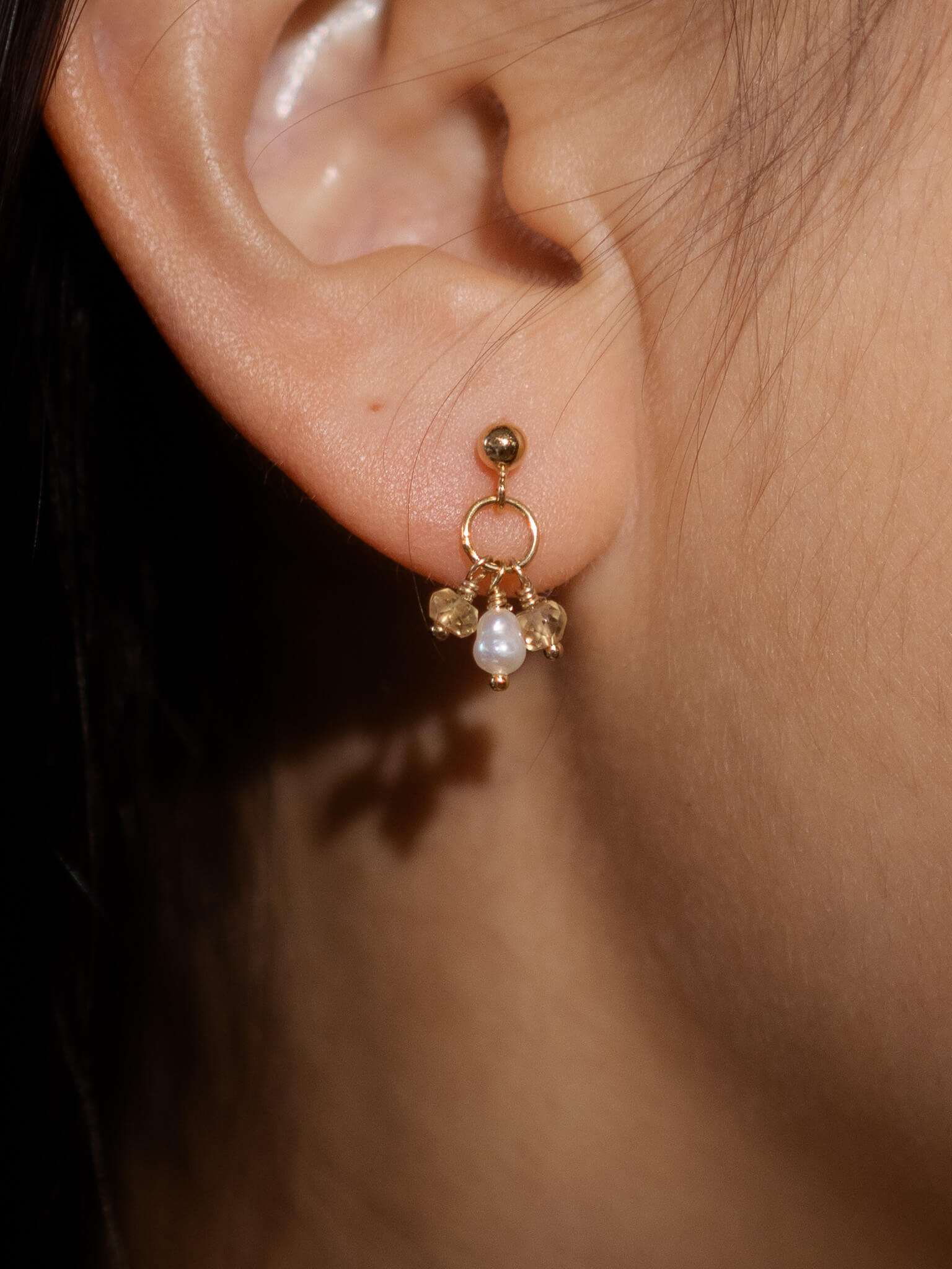 Pixie Citrine Birthstone & Pearl Drop Earrings - November