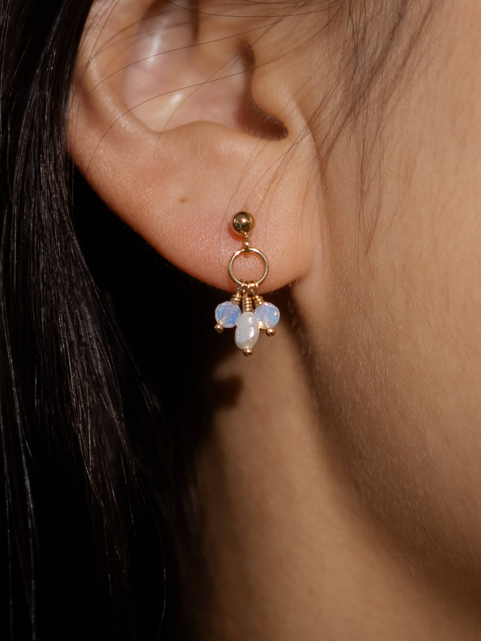 Pixie Opal Birthstone & Pearl Drop Earrings - October