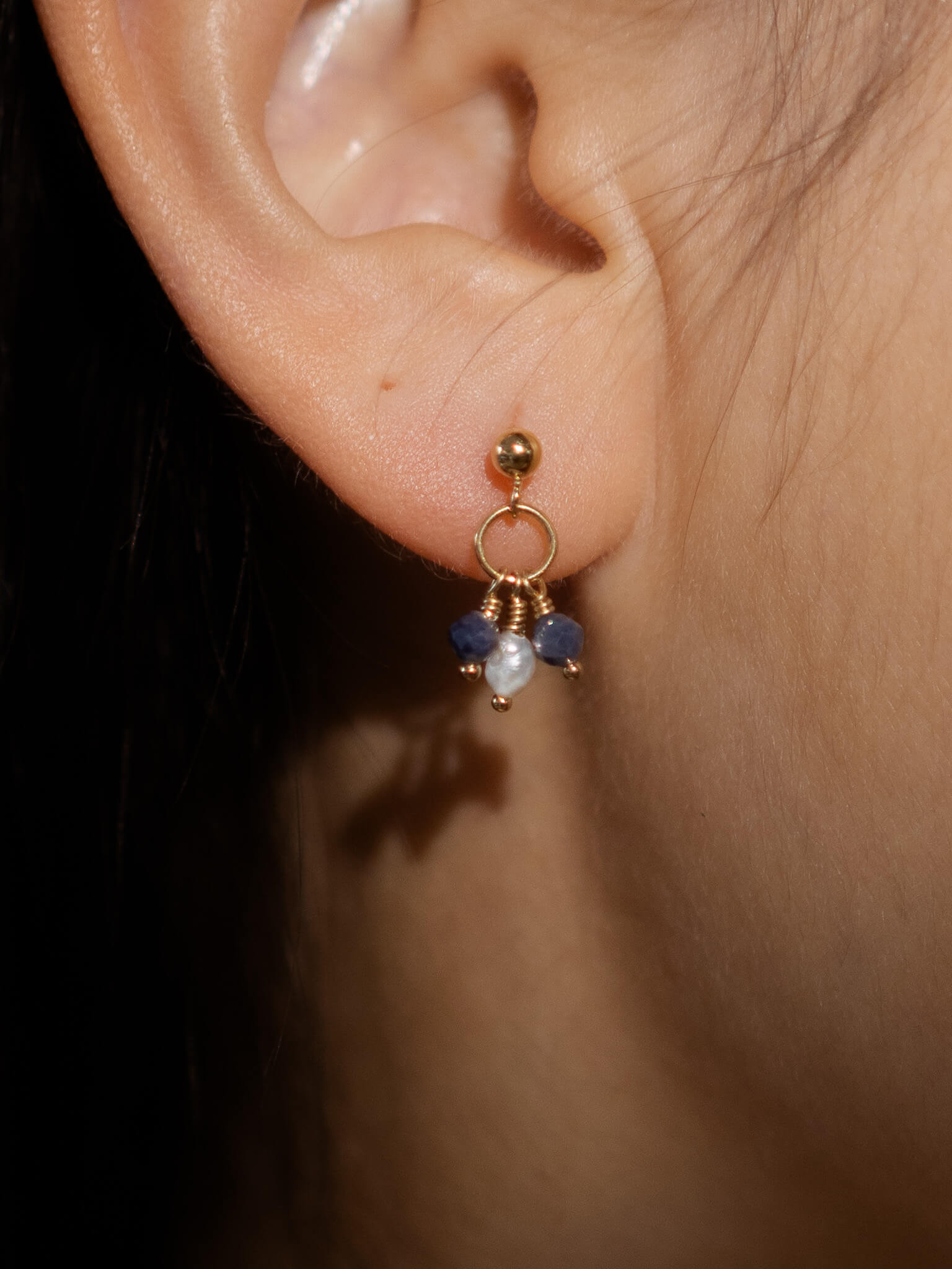 Pixie Sapphire Birthstone & Pearl Drop Earrings - September