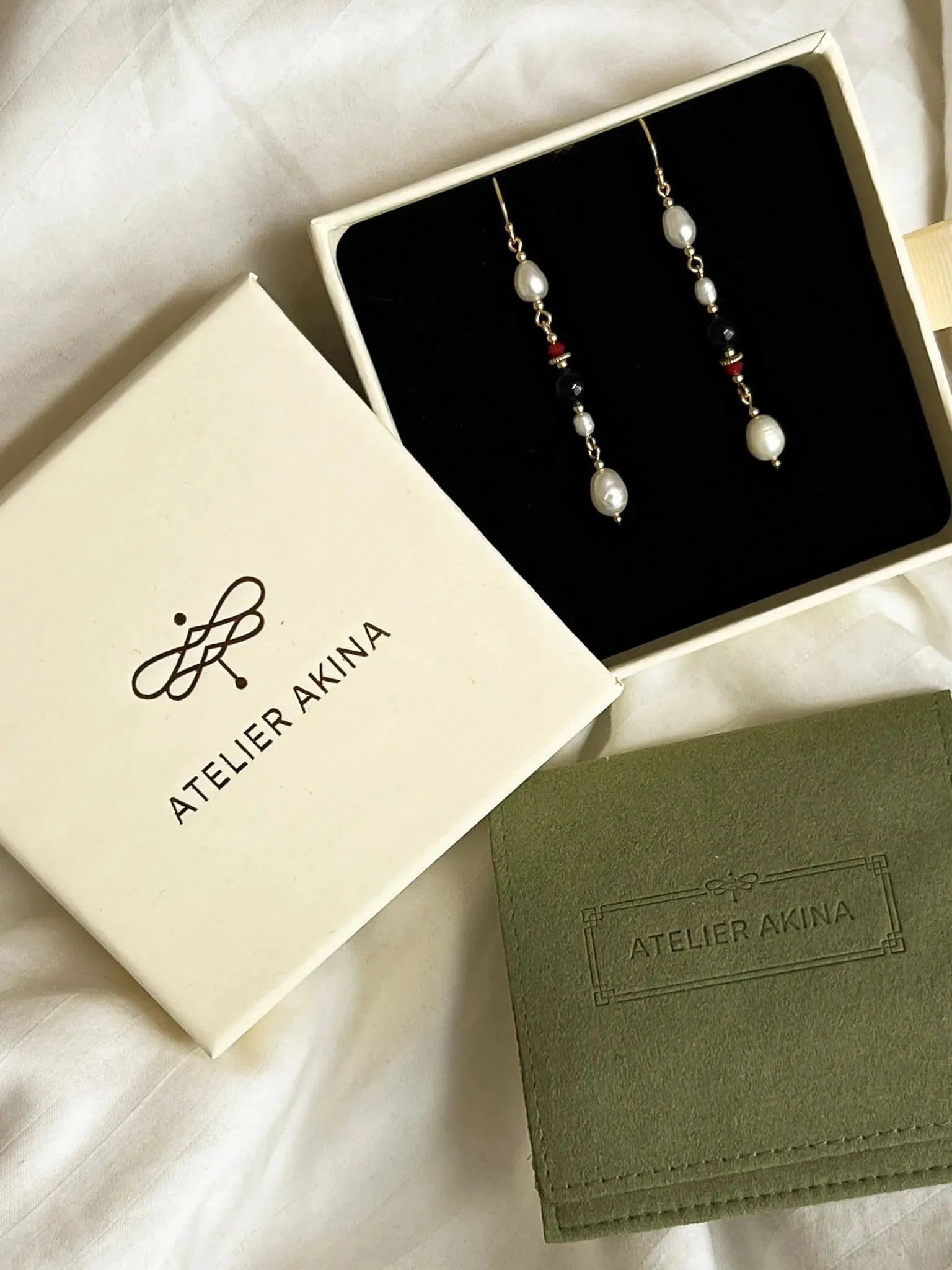 Scarlet Pearl Dangle Earrings - Atelier Akina