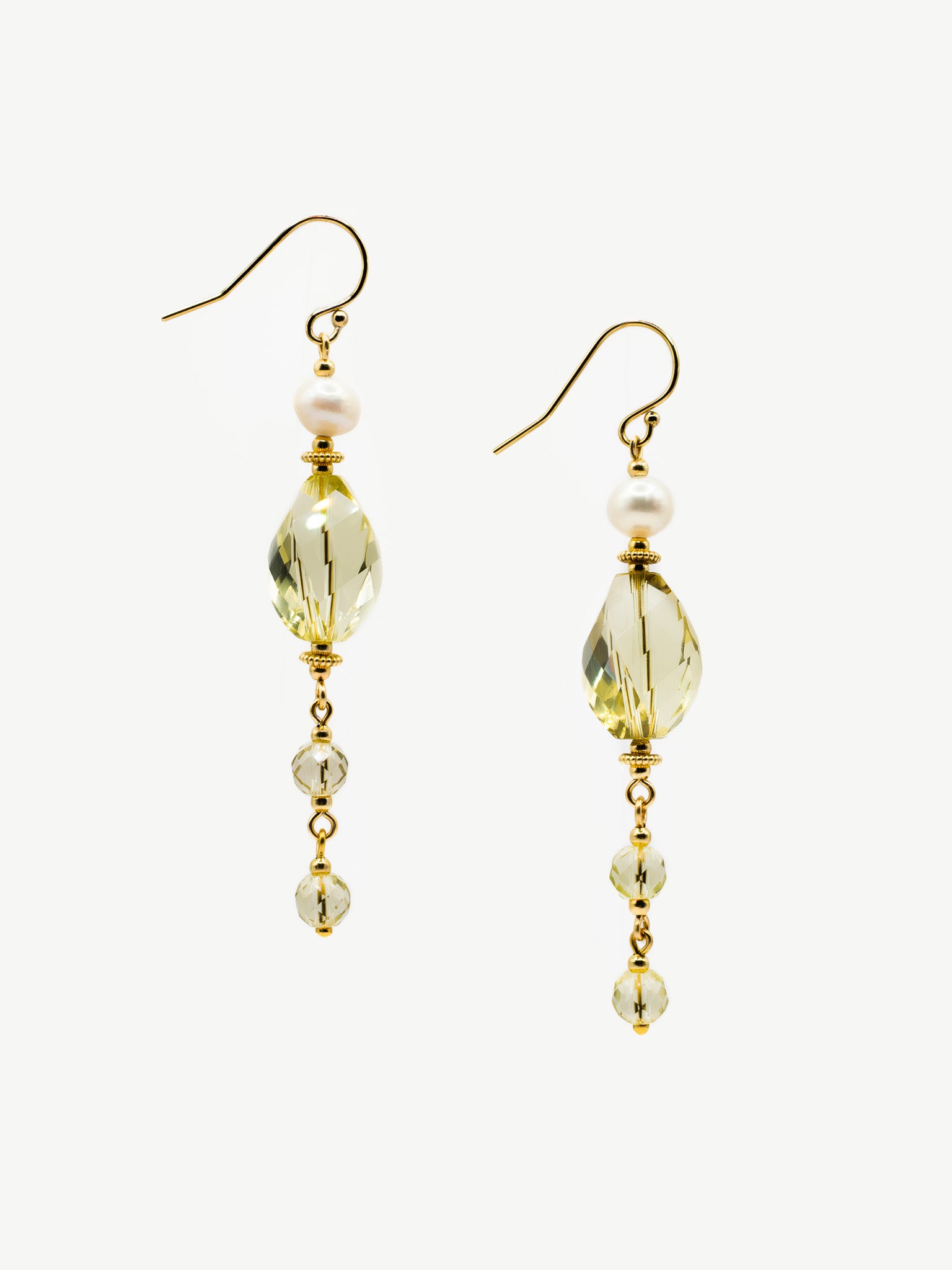 Victorian-Inspired Lemon Quartz & Pearl Dangle Earrings