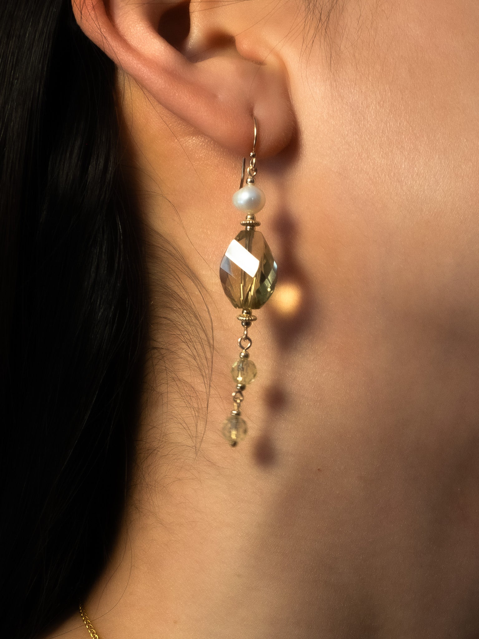 Victorian-Inspired Lemon Quartz & Pearl Dangle Earrings