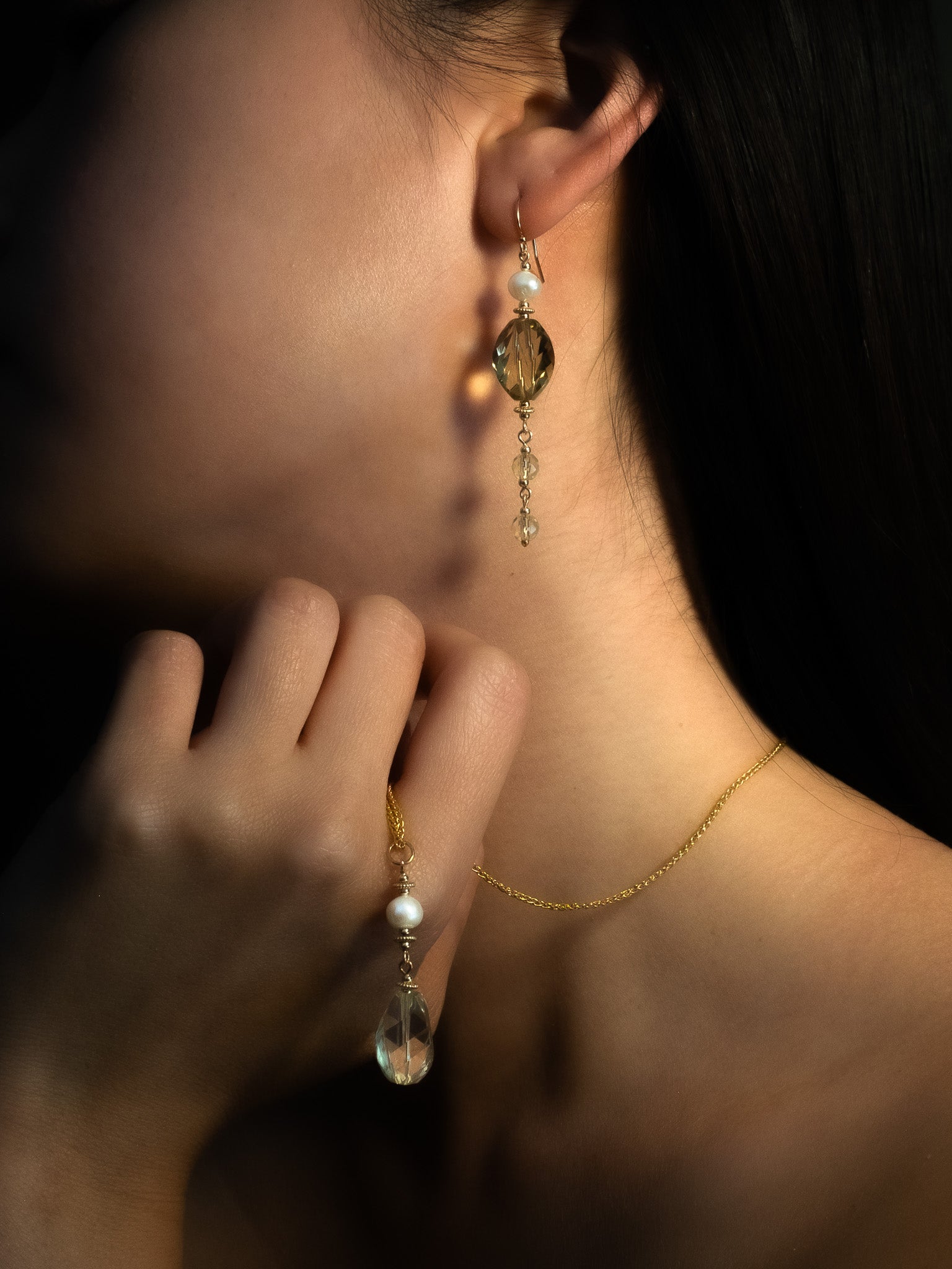 Victorian-Inspired Lemon Quartz & Pearl Dangle Earrings