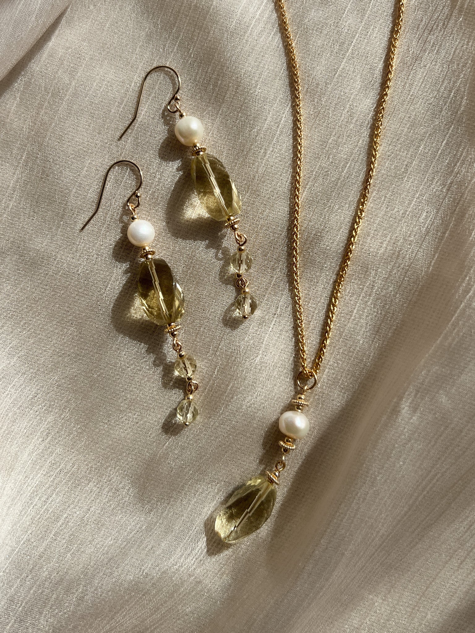 Victorian-Inspired Lemon Quartz & Pearl Dangle Earrings