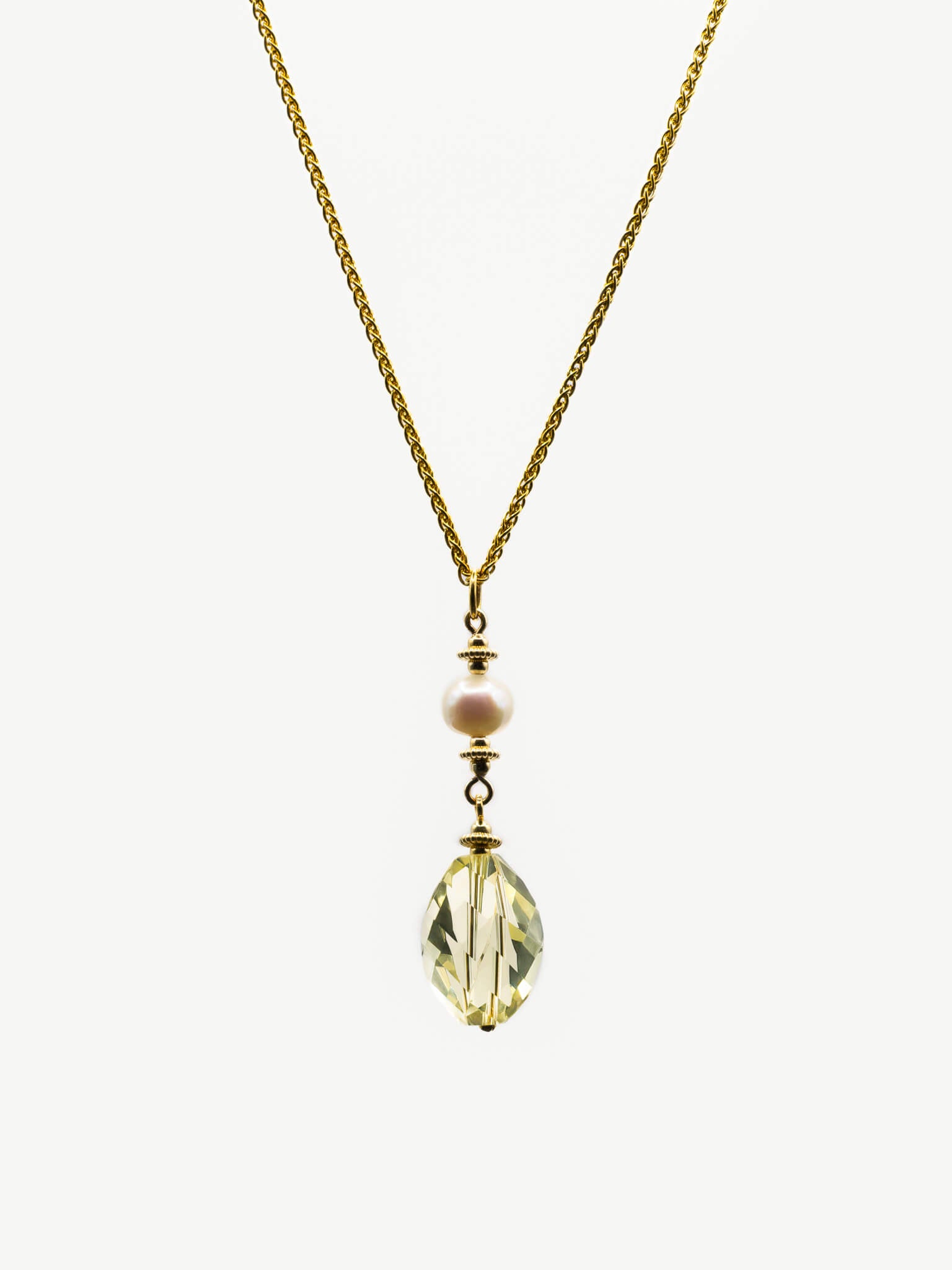 Victorian-Inspired Lemon Quartz & Pearl Pendant Necklace