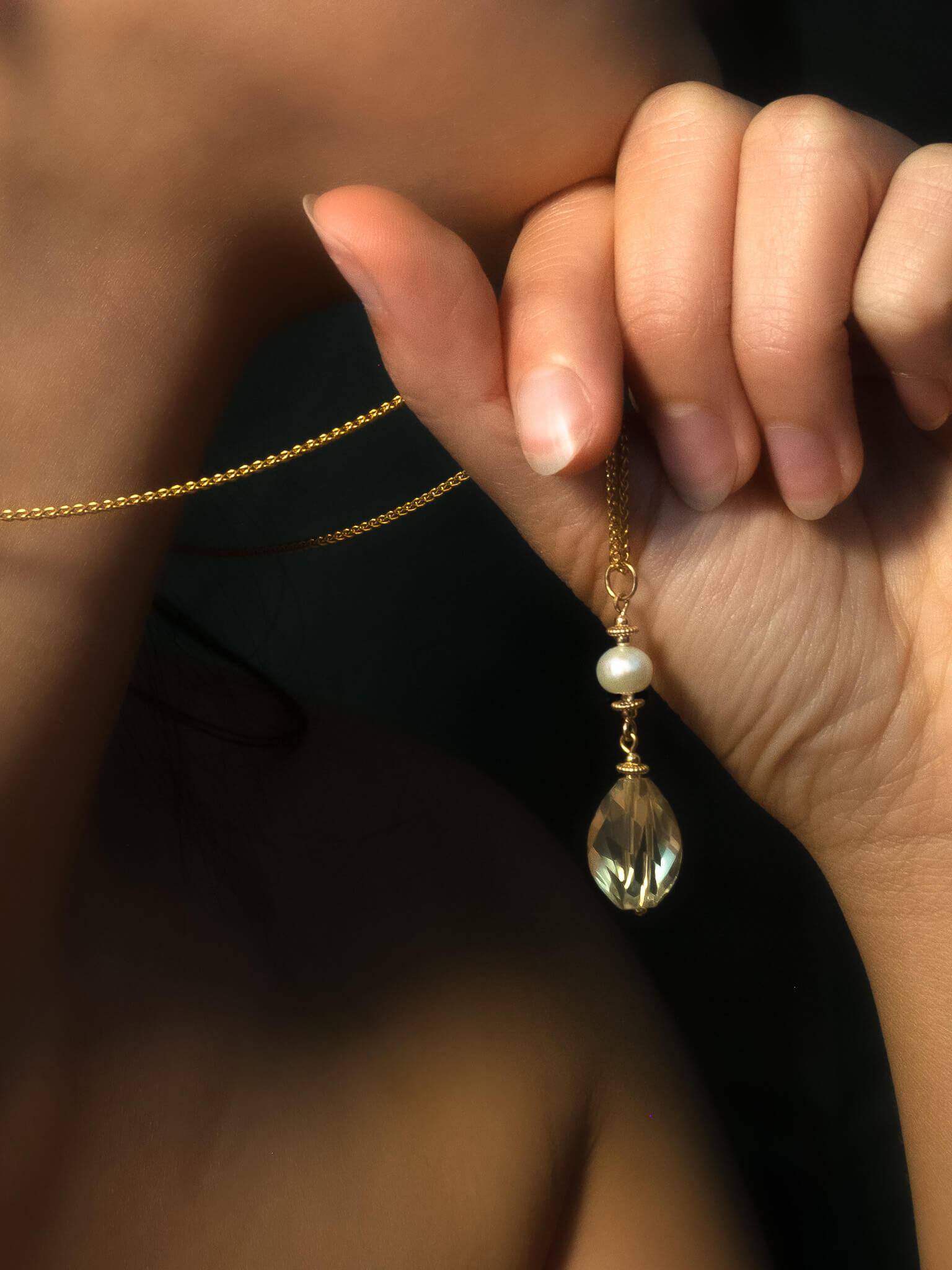 Victorian-Inspired Lemon Quartz & Pearl Pendant Necklace