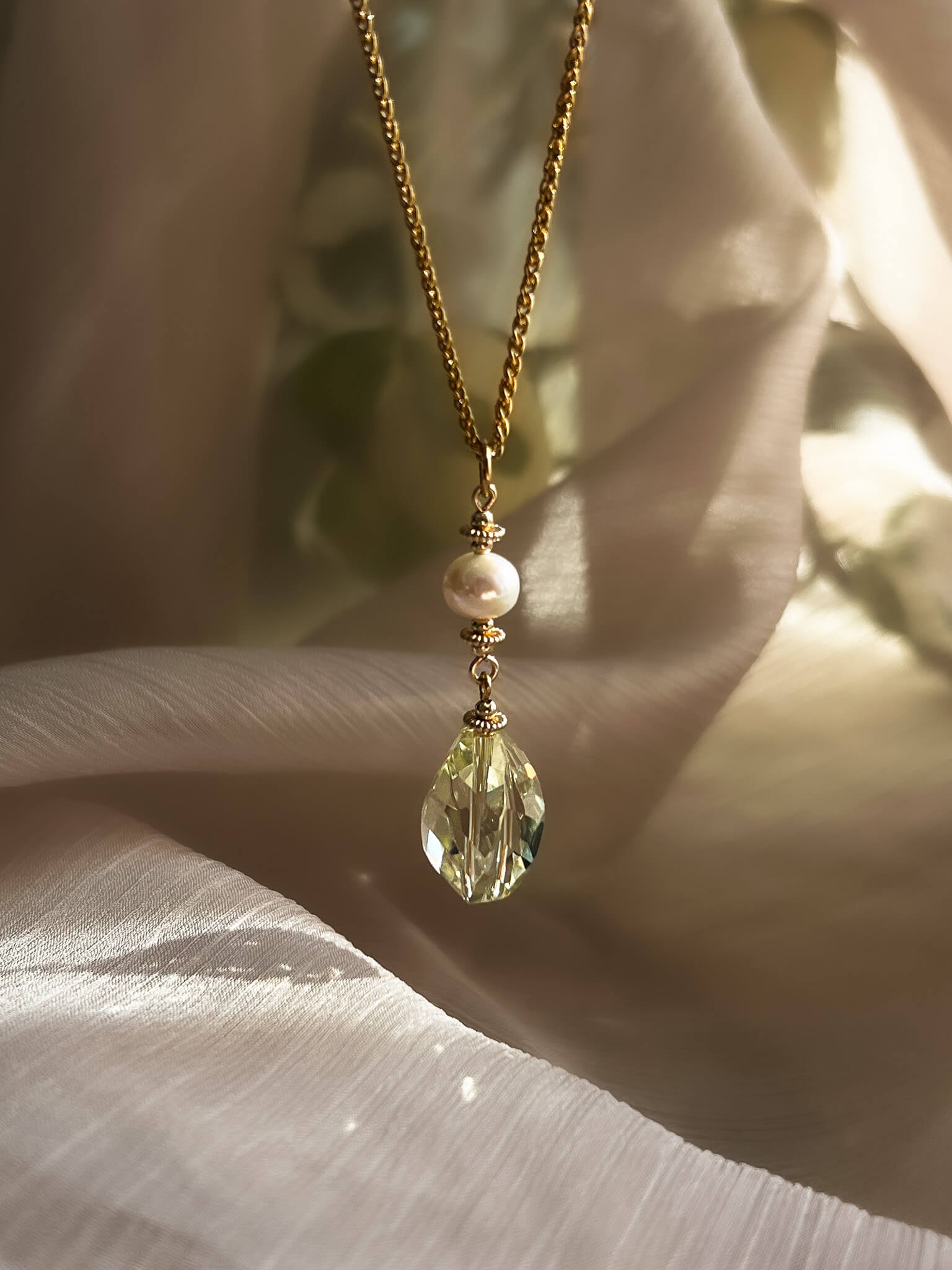 Victorian-Inspired Lemon Quartz & Pearl Pendant Necklace