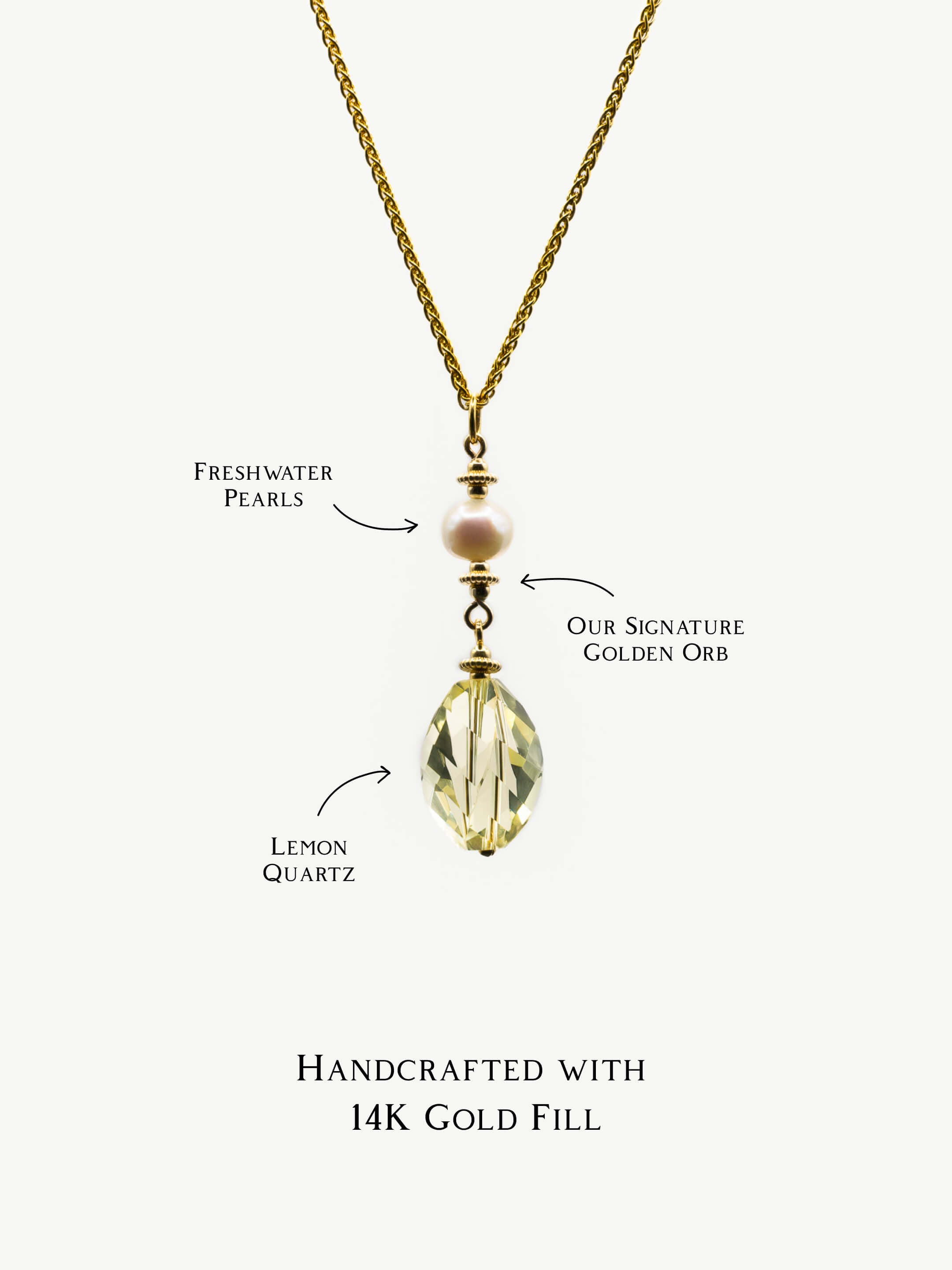 Victorian-Inspired Lemon Quartz & Pearl Pendant Necklace